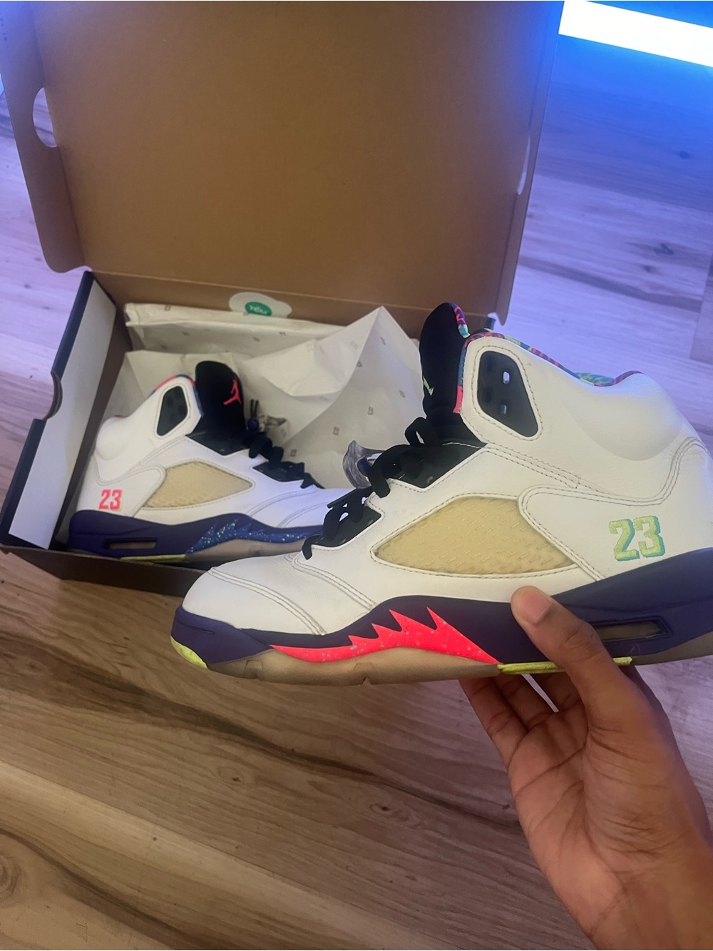 Jordan Retro 5 White with Neon Pink, Purple & Lime Accents
